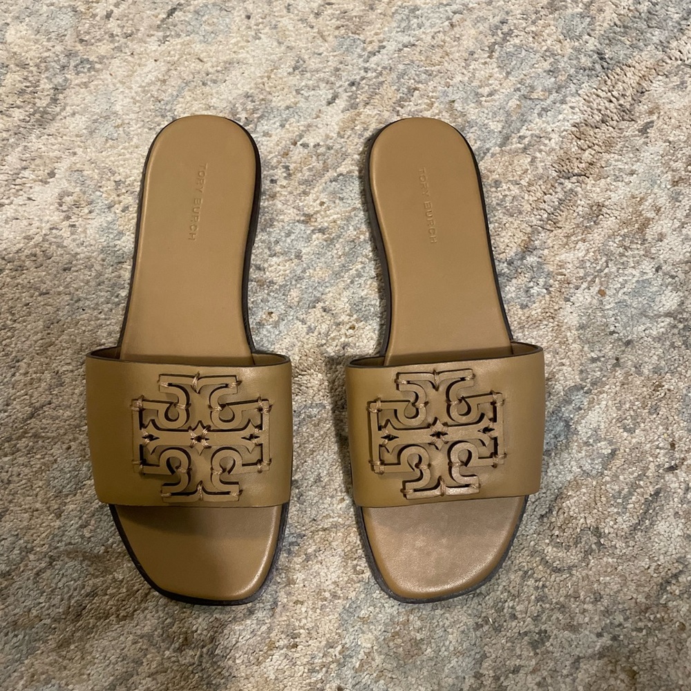 Tory Burch Brown Logo Slide Sandals